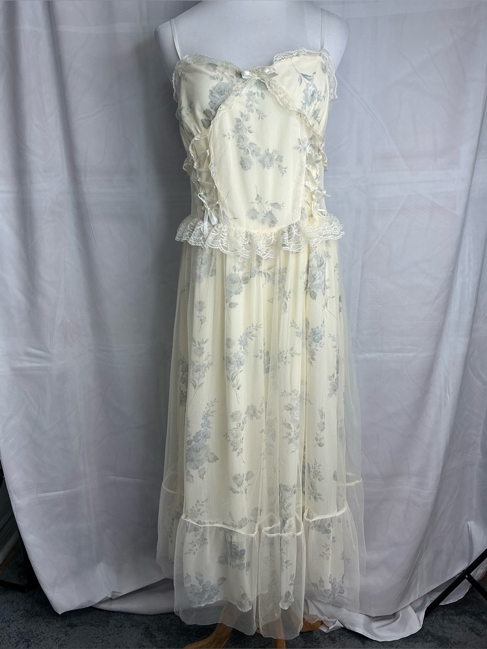 2167 - Yike Fashion Vintage Style Floral Mesh Tulle Cami Dress Lace Corset Midi - Picture 3 of 9